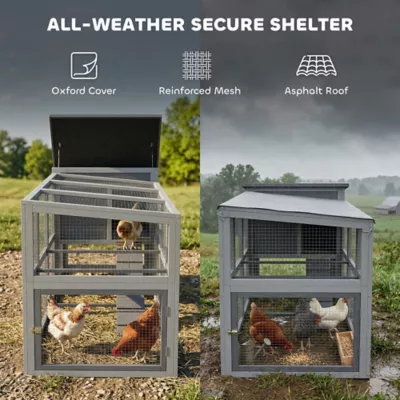 PawHut Large Chicken Coop, Wooden Hen House with Covered Run, Nesting Box, Pull-Out Tray - Image 5