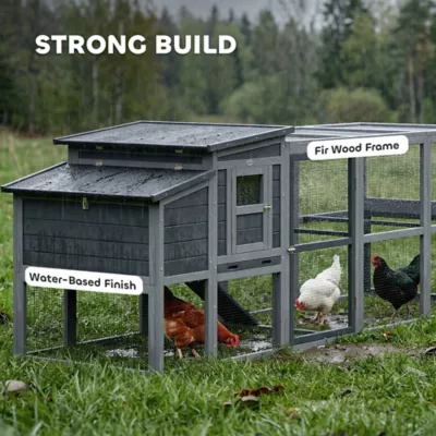 PawHut Large Chicken Coop, Wooden Hen House with Covered Run, Nesting Box, Pull-Out Tray - Image 7