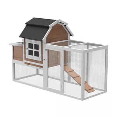PawHut 71"L Chicken Coop for 3 Chickens, Wooden Hen House with Run, Removable Tray, Nesting Box - Image 1