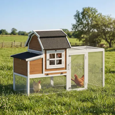 PawHut 71"L Chicken Coop for 3 Chickens, Wooden Hen House with Run, Removable Tray, Nesting Box - Image 2