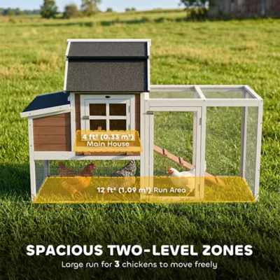 PawHut 71"L Chicken Coop for 3 Chickens, Wooden Hen House with Run, Removable Tray, Nesting Box - Image 4