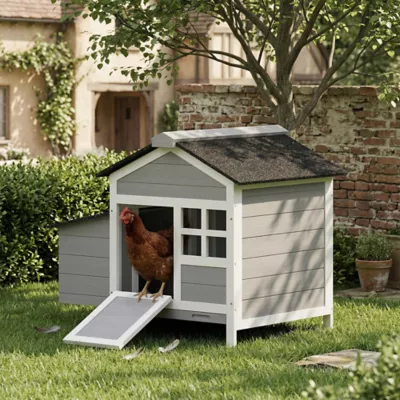 PawHut Wooden Chicken Coop with Nesting Box, Pull-out Metal Tray, for 1-2 Chickens, 36" x 25" x 27" - Image 2