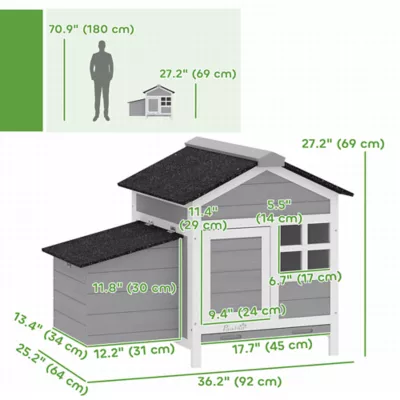 PawHut Wooden Chicken Coop with Nesting Box, Pull-out Metal Tray, for 1-2 Chickens, 36" x 25" x 27" - Image 3