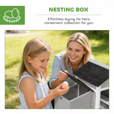 PawHut Wooden Chicken Coop with Nesting Box, Pull-out Metal Tray, for 1-2 Chickens, 36" x 25" x 27" - Image 5