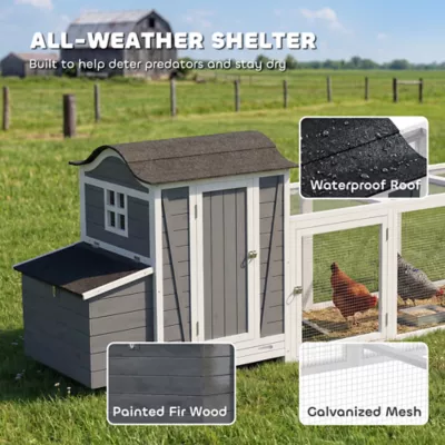 PawHut 118"L Chicken Coop, Large Wooden Hen House with Run, Pull-Out Tray, Waterproof Roof - Image 5
