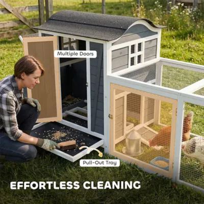 PawHut 118"L Chicken Coop, Large Wooden Hen House with Run, Pull-Out Tray, Waterproof Roof - Image 6
