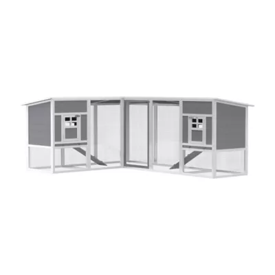 PawHut Chicken Coop with Run, L-Shaped Wooden Chicken House with 2 Houses, Waterproof Roof - Image 1