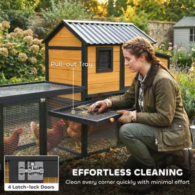 PawHut Large Chicken Coop, 134"L Wooden Chicken House with Run, Nesting Box, Slide-Out Tray - Image 6