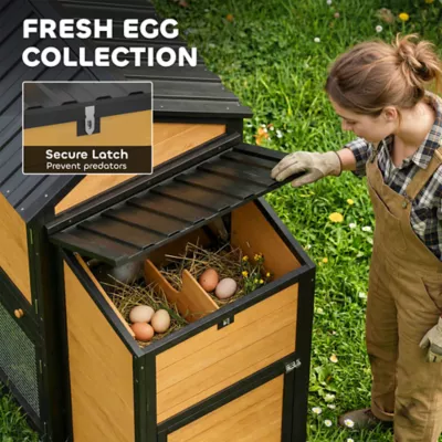 PawHut Large Chicken Coop, 134"L Wooden Chicken House with Run, Nesting Box, Slide-Out Tray - Image 7