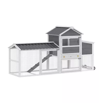 PawHut Chicken Coop with Wheels, 80"L, with Run, Nesting Box, Tray - Image 1