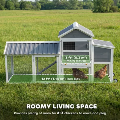 PawHut Chicken Coop with Wheels, 80"L, with Run, Nesting Box, Tray - Image 4