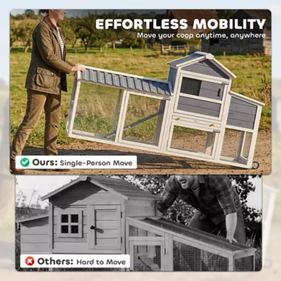 PawHut Chicken Coop with Wheels, 80"L, with Run, Nesting Box, Tray - Image 5