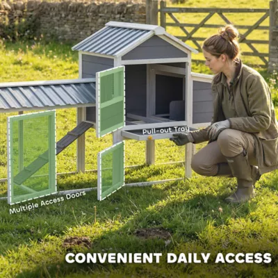 PawHut Chicken Coop with Wheels, 80"L, with Run, Nesting Box, Tray - Image 6