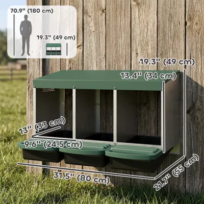 PawHut Chicken Nesting Boxes, 3 Compartment Metal Nesting Boxes for Chicken Coop, Egg Laying Boxes - Image 3
