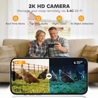 PawHut 2K HD AI Camera Automatic Chicken Coop Door with APP, WiFi Solar Powered with 5200mAh Battery - Image 6
