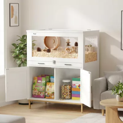 PawHut Hamster Cage with Storage Cabinet, Small Animal Cage with Pull Out Drawer and Acrylic Panels - Image 2