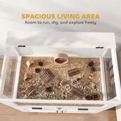 PawHut Hamster Cage with Storage Cabinet, Small Animal Cage with Pull Out Drawer and Acrylic Panels - Image 4
