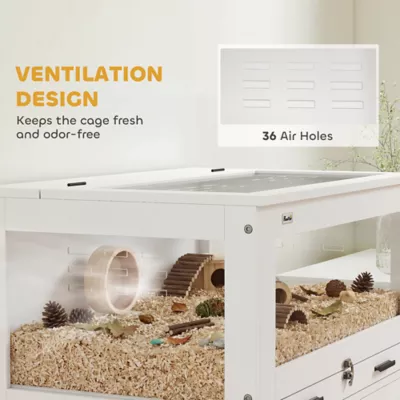 PawHut Hamster Cage with Storage Cabinet, Small Animal Cage with Pull Out Drawer and Acrylic Panels - Image 5