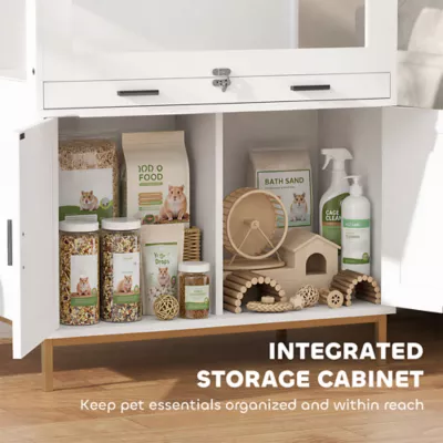 PawHut Hamster Cage with Storage Cabinet, Small Animal Cage with Pull Out Drawer and Acrylic Panels - Image 7