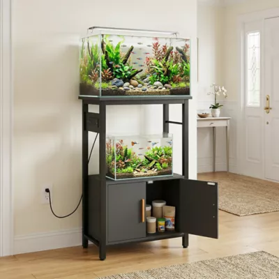 PawHut 5-10 Gallon Fish Tank Stand, Aquarium Stand with Pwr Outlets, Cabinet, Shelf, 220lbs Capacity - Image 2