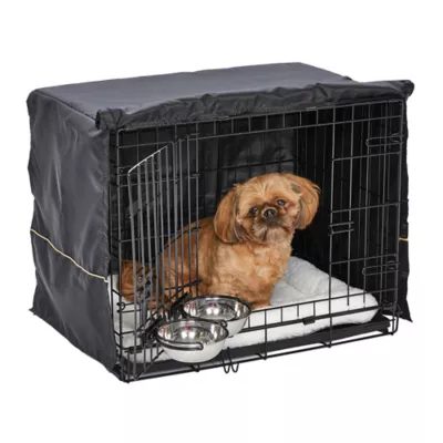 MidWest Homes for Pets Double Door iCrate Starter Kit Bundle W/ Crate, Bed, 2 Bowls & Cover - Image 1