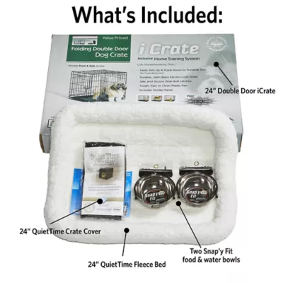 MidWest Homes for Pets Double Door iCrate Starter Kit Bundle W/ Crate, Bed, 2 Bowls & Cover - Image 4