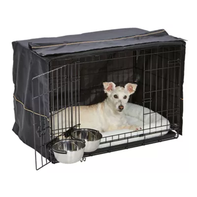 MidWest Homes for Pets Double Door iCrate Starter Kit Bundle W/ Crate, Bed, 2 Bowls & Cover - Image 1