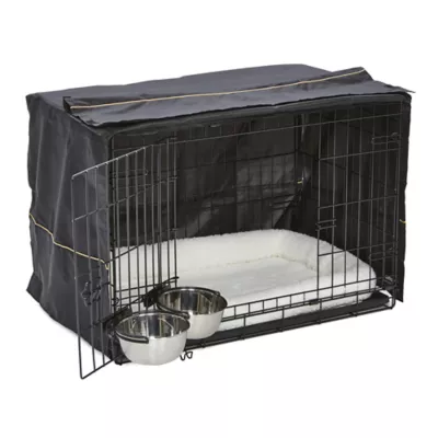 MidWest Homes for Pets Double Door iCrate Starter Kit Bundle W/ Crate, Bed, 2 Bowls & Cover - Image 4