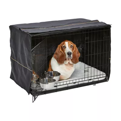 MidWest Homes for Pets Double Door iCrate Starter Kit Bundle W/ Crate, Bed, 2 Bowls & Cover - Image 1