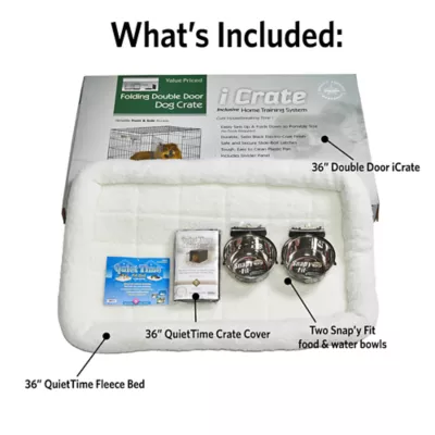 MidWest Homes for Pets Double Door iCrate Starter Kit Bundle W/ Crate, Bed, 2 Bowls & Cover - Image 3