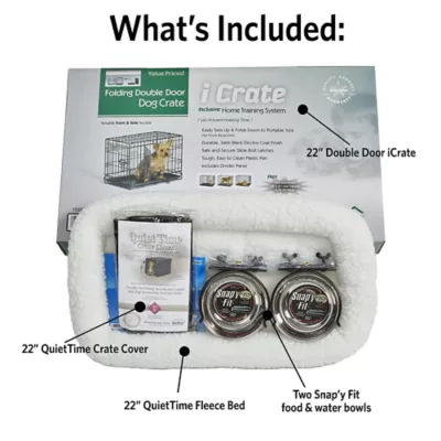 MidWest Homes for Pets Double Door iCrate Starter Kit Bundle W/ Crate, Bed, 2 Bowls & Cover - Image 4