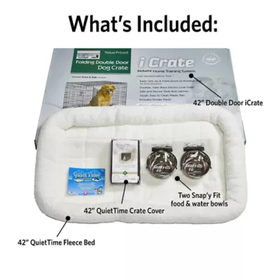 MidWest Homes for Pets Double Door iCrate Starter Kit Bundle W/ Crate, Bed, 2 Bowls & Cover - Image 4