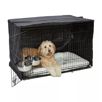 MidWest Homes for Pets Double Door iCrate Starter Kit Bundle W/ Crate, Bed, 2 Bowls & Cover - Image 1
