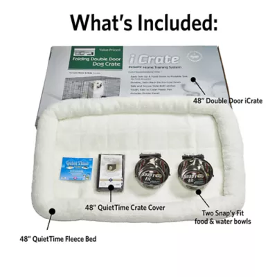 MidWest Homes for Pets Double Door iCrate Starter Kit Bundle W/ Crate, Bed, 2 Bowls & Cover - Image 4