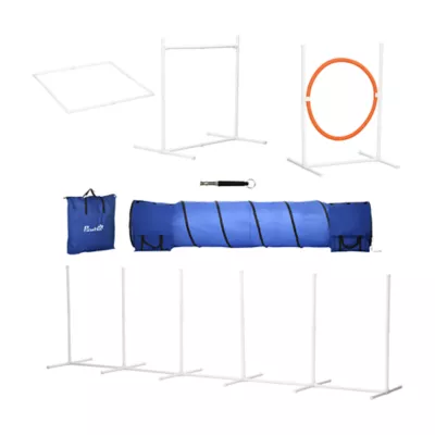 PawHut 5Pcs Dog Agility Training Equipment with Tunnels, Adjustable Jump Ring, Jumper, Weave Poles - Image 1