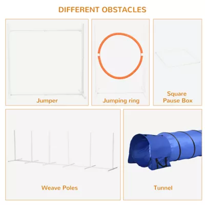 PawHut 5Pcs Dog Agility Training Equipment with Tunnels, Adjustable Jump Ring, Jumper, Weave Poles - Image 4