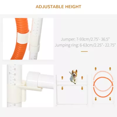 PawHut 5Pcs Dog Agility Training Equipment with Tunnels, Adjustable Jump Ring, Jumper, Weave Poles - Image 5