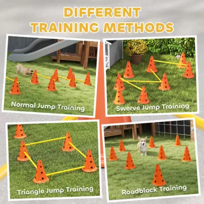 PawHut Dog Agility Hurdle Cone Set, Adjustable Obstacle Course Equipment with 8 Cones & 8 Poles - Image 5