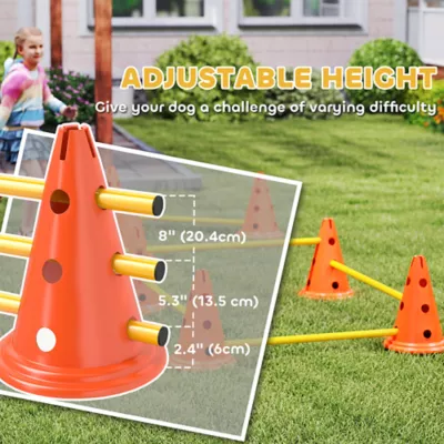 PawHut Dog Agility Hurdle Cone Set, Adjustable Obstacle Course Equipment with 8 Cones & 8 Poles - Image 6