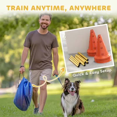 PawHut Dog Agility Hurdle Cone Set, Adjustable Obstacle Course Equipment with 8 Cones & 8 Poles - Image 7