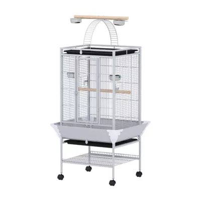 PawHut 63.5"H Large Bird Cage Stand with Feeder,Play Top,House,Perch,Bowl,Wheels - Image 1