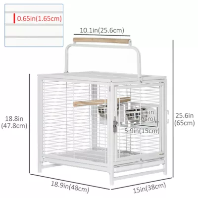 PawHut Bird Travel Carrier Cage, Portable Metal Bird Cage - Image 3