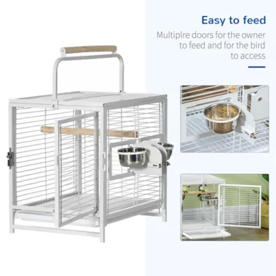 PawHut Bird Travel Carrier Cage, Portable Metal Bird Cage - Image 5