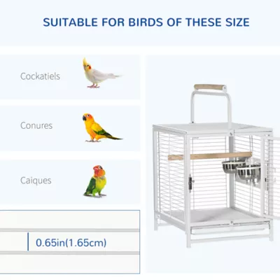 PawHut Bird Travel Carrier Cage, Portable Metal Bird Cage - Image 7