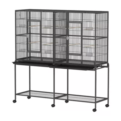 PawHut 64"H Extra Large Bird Cage with Detachable Rolling Stand, Storage Shelf, Wood Perch,Food Bowl - Image 1