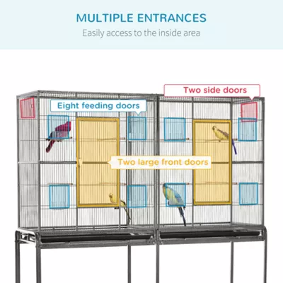 PawHut 64"H Extra Large Bird Cage with Detachable Rolling Stand, Storage Shelf, Wood Perch,Food Bowl - Image 5