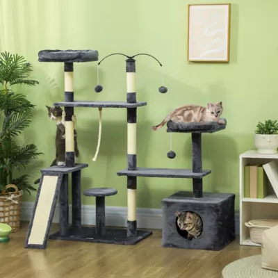 PawHut 53"H x 49"W with Scratching Posts, Cat Condo, Beds, Platforms - Image 2