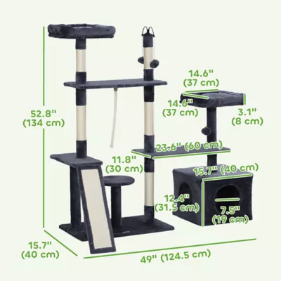 PawHut 53"H x 49"W with Scratching Posts, Cat Condo, Beds, Platforms - Image 3