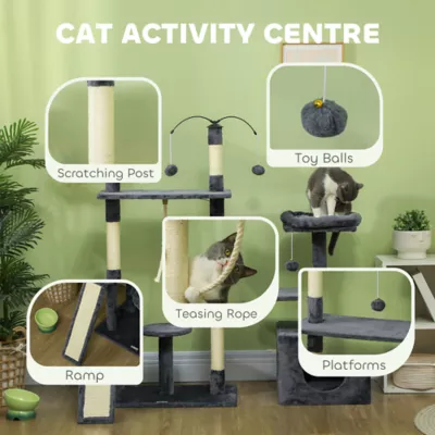 PawHut 53"H x 49"W with Scratching Posts, Cat Condo, Beds, Platforms - Image 4