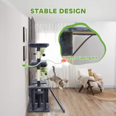 PawHut 53"H x 49"W with Scratching Posts, Cat Condo, Beds, Platforms - Image 7